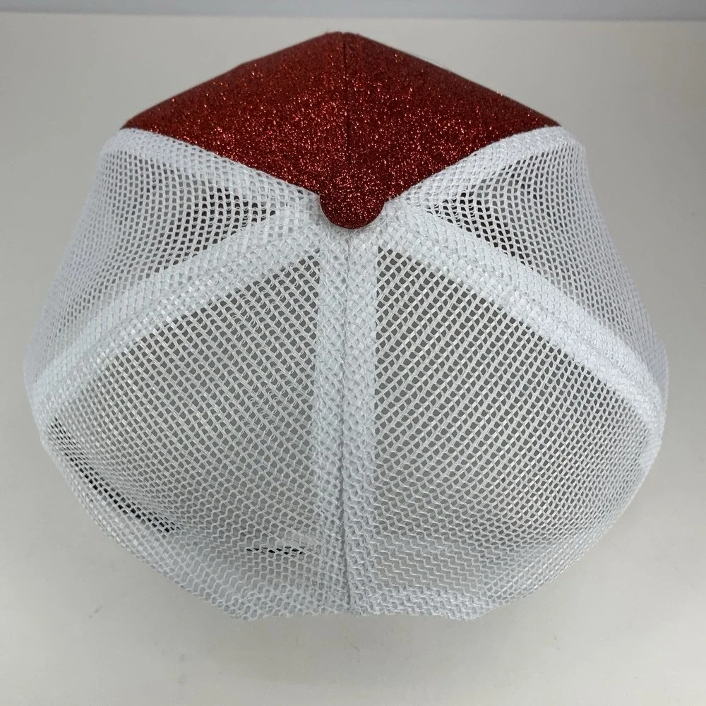 Fancy Glitter Trucker Hat Red White Mesh Adjustable Snapback Outdoor Cap
